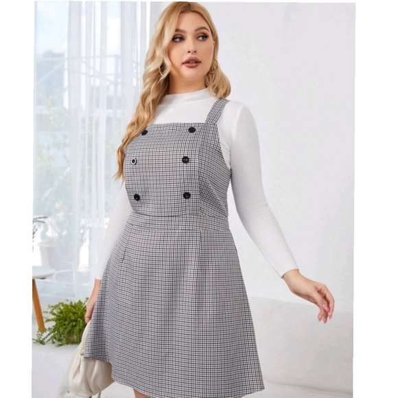 NWOT Plaid Print Overall Dress - Picture 2 of 6